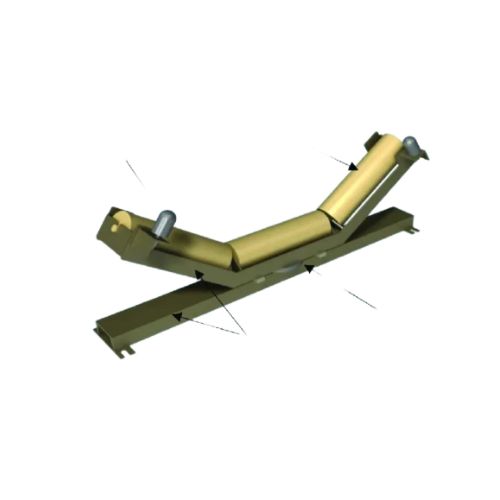 Worn idler roller with visible surface grooves caused by abrasive materials, demonstrating common conveyor system issues and the importance of durable materials.